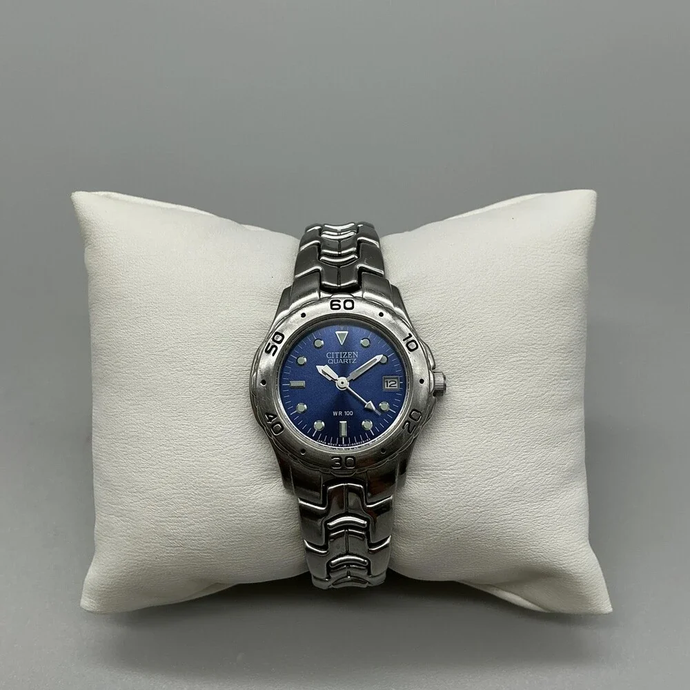 Citizen Womens Watch 27mm Blue Dial Silver Tone Date 1012-S92316 New Battery 6